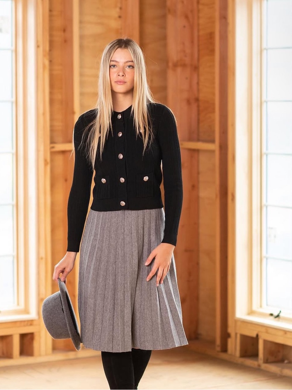 Black Ribbed Cropped Button-Front Blazer - Picture 1 of 4
